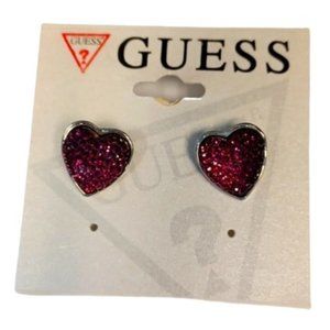 Guess Purple Shimmer/Sparkle Heart Studs NEW
